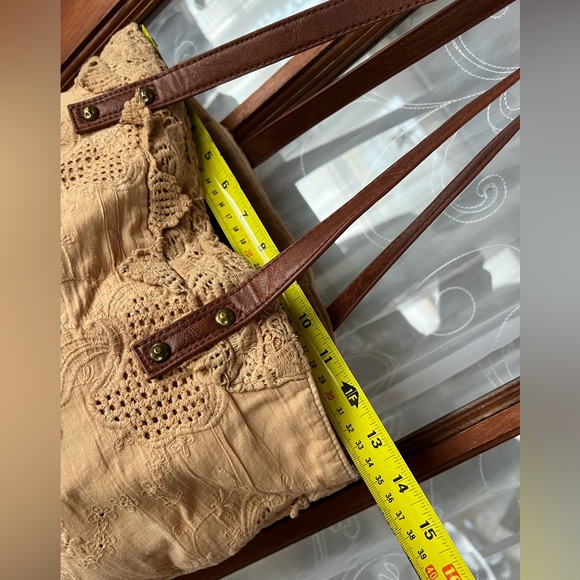 Free People Carmel Tan Lace Tote Bag Purse Boho Cottagecore Lagenlook - Picture 9 of 16